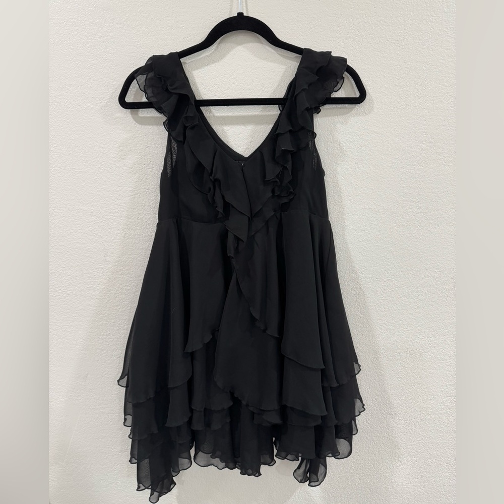 H&M Black Ruffled Layered V-Neck Dress
